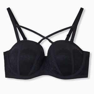 TORRID BLACK LACE STRAPPY PUSH-UP STRAPLESS BRA